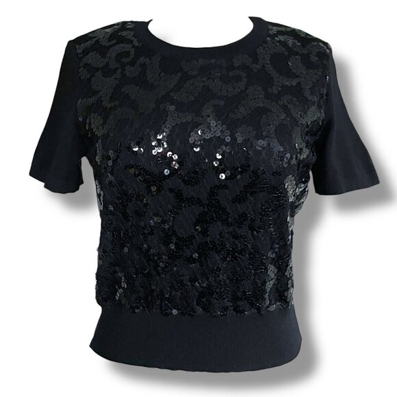 Vintage 90s Escada Couture Womens Sweater Sz 36 Small Black Wool Sequin Lace - Picture 3 of 10